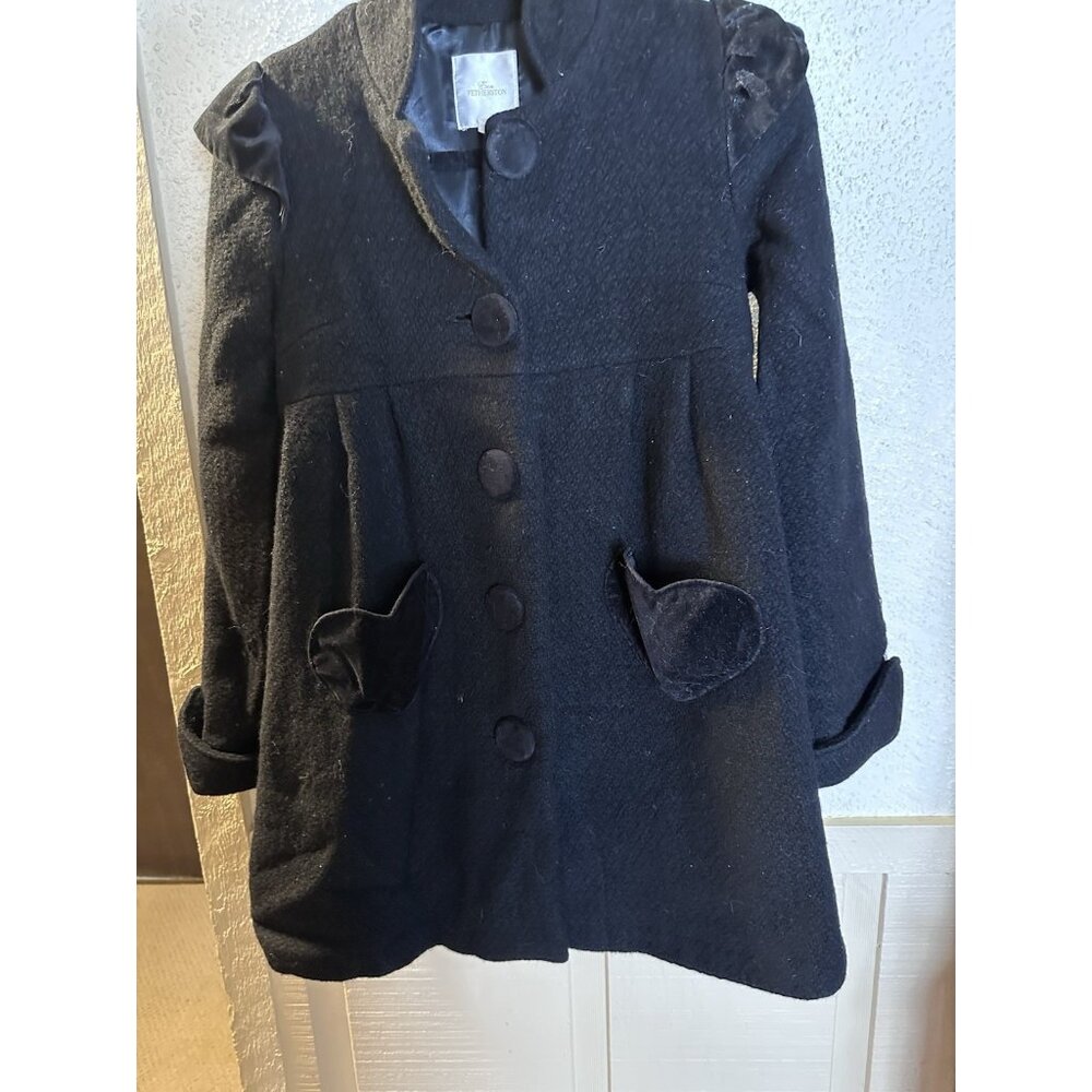 Erin Fetherston Girls Black Dress Coat XS With Velvet Heart Pockets